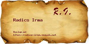 Radics Irma névjegykártya